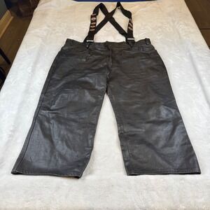 Xelement Mens Black Leather Motorcycle Riding Pants Suspenders Size 50